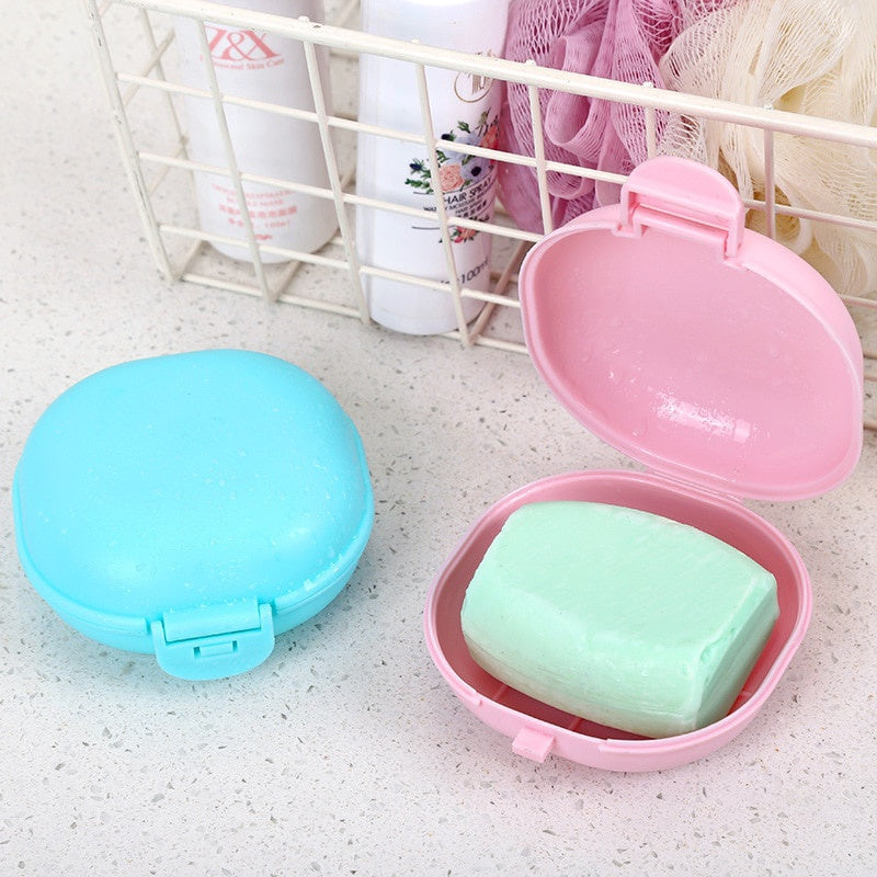 2pcs Portable Candy-Colored Plastic Soap Dish Set, Oval Travel and Home Shower Holder for Bathroom Essentials