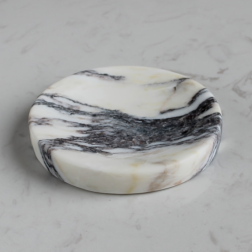 Genuine Italian Calacatta Viola Marble Soap Dish, Round Small Jewelry Dish, Sponge Holder for Bathroom, Kitchen, Christmas Marble Gift
