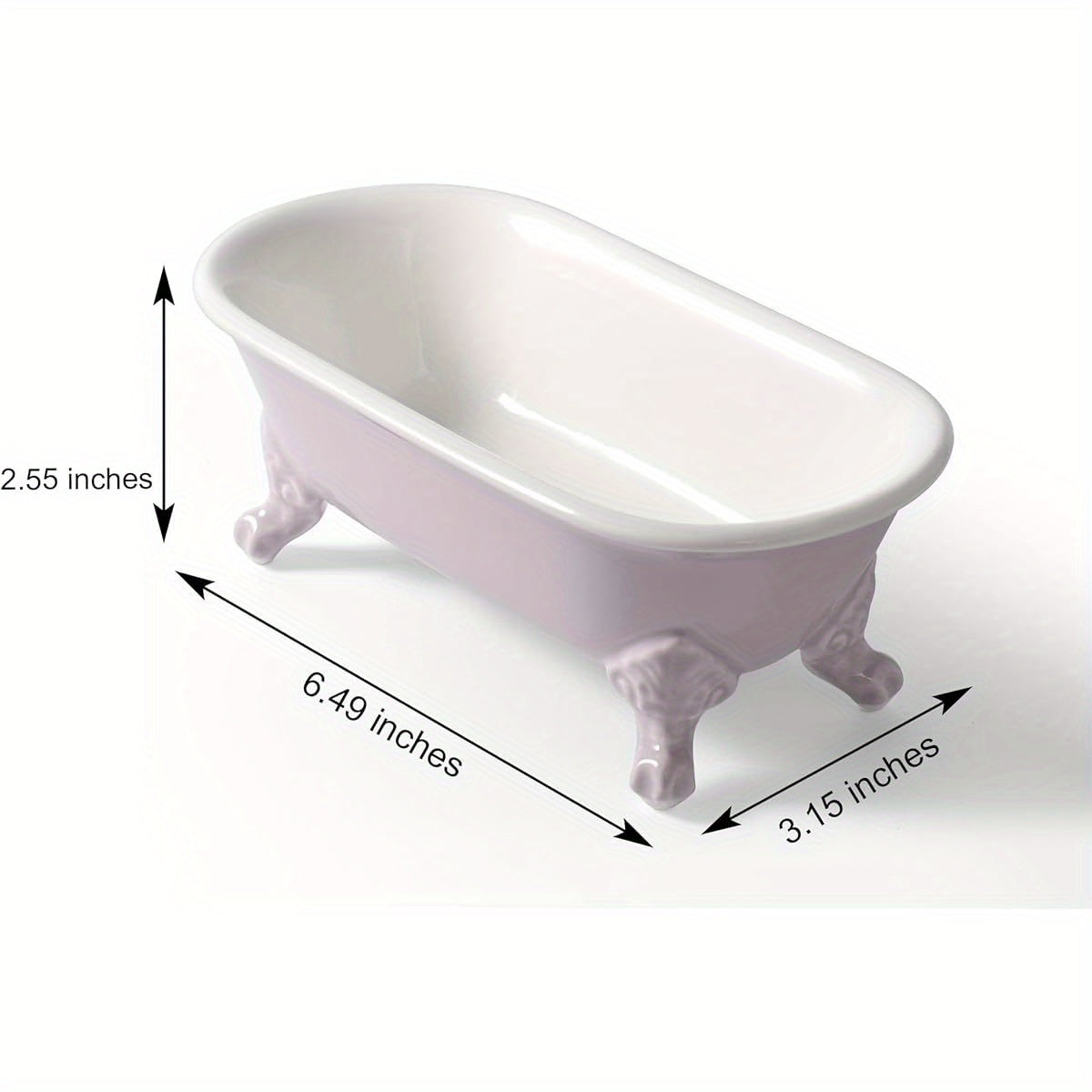1-Pack 6.5" Plastic Mini Clawfoot Bathtub Soap Dish & Sponge Holder - Decorative Rectangular Bathroom Organizer with Lavender Design, Multi-Use Shower Tray for Kitchen or Bathroom Accessories
