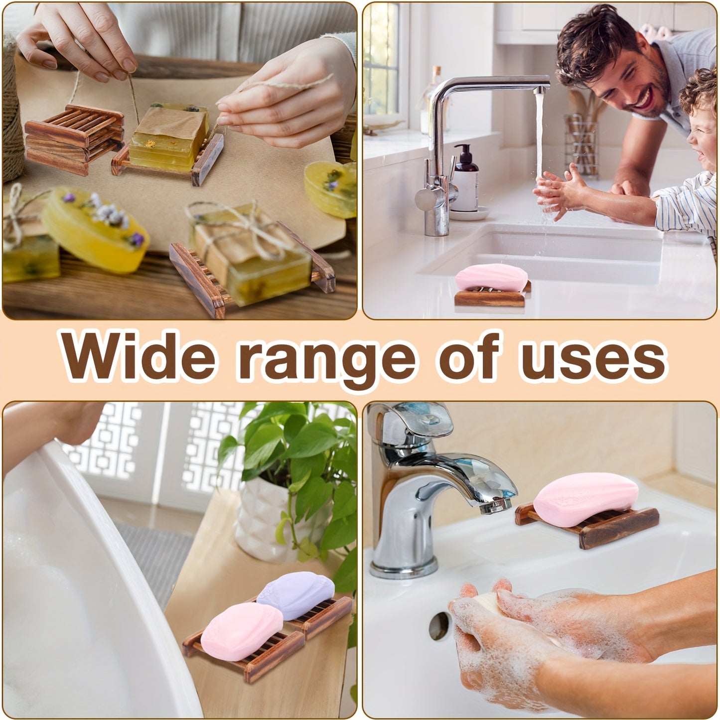 50pcs Bamboo Wood Soap Dish Bulk Bathroom Wooden Soap Holder Savers Self Draining Dishes Handcraft Tray, 3.3 X 3.3 X 0.67 Inch (Charcoal Color)