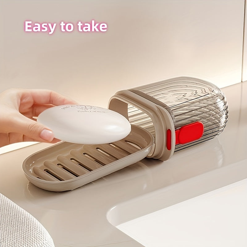 1pc Portable Soap Dish with Lid, Sealed & Drainage Design, PET Material, Ideal for Travel & Outdoor Leisure - Mini Storage Soap Holder
