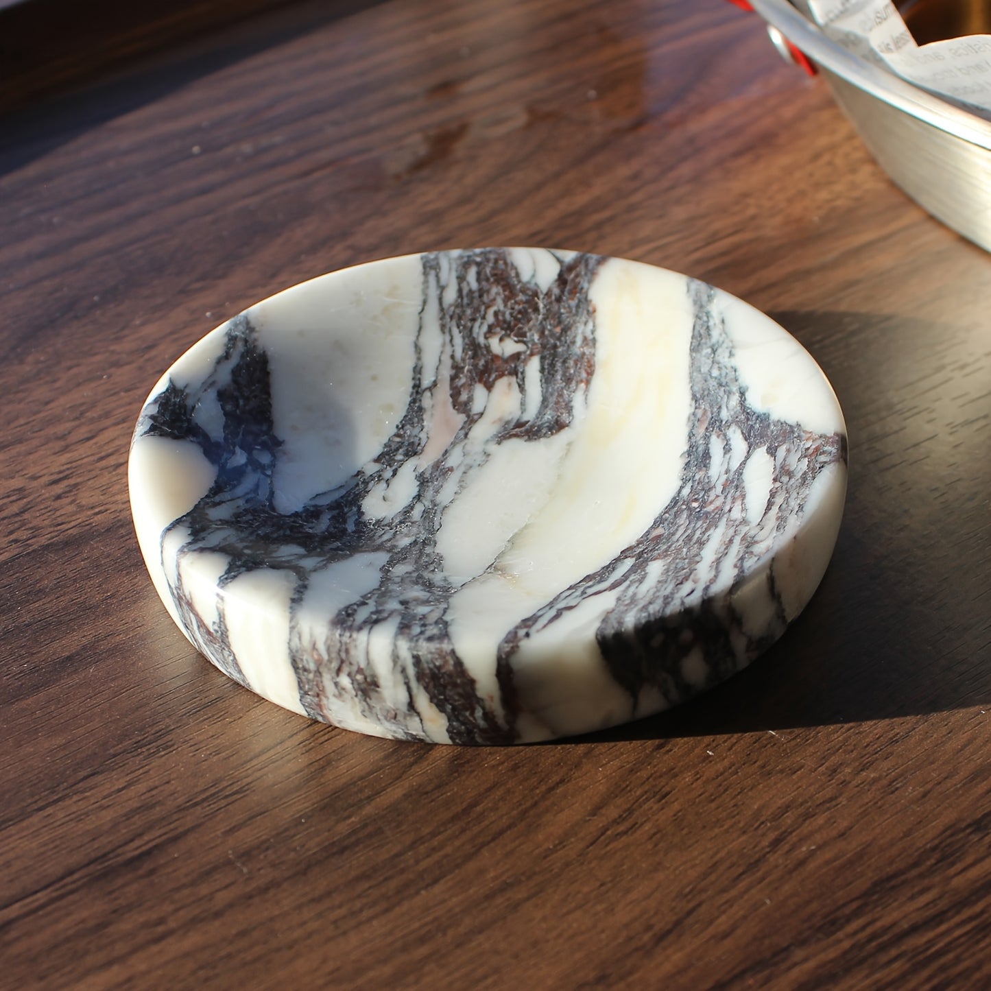 Genuine Italian Calacatta Viola Marble Soap Dish, Round Small Jewelry Dish, Sponge Holder for Bathroom, Kitchen, Christmas Marble Gift