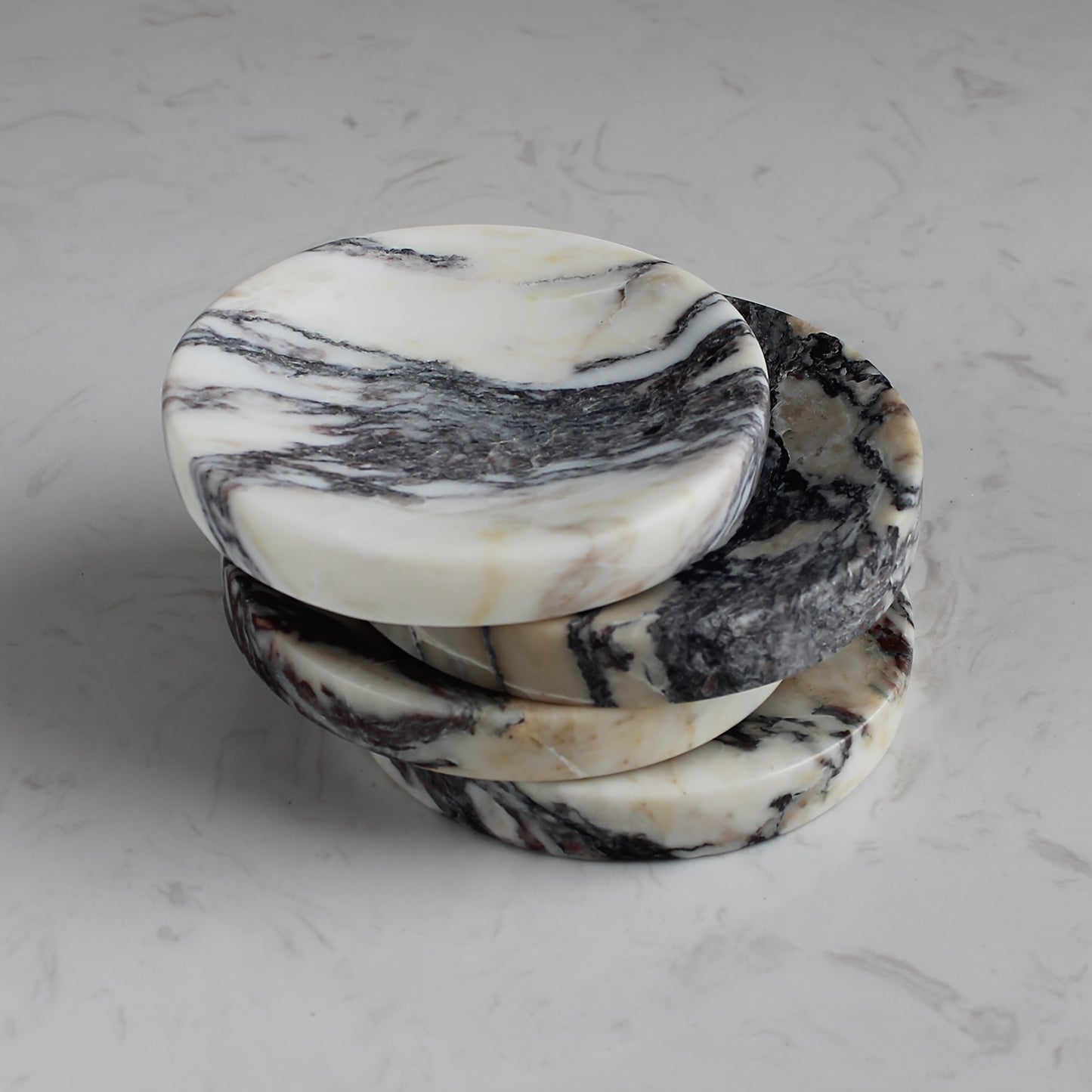 Genuine Italian Calacatta Viola Marble Soap Dish, Round Small Jewelry Dish, Sponge Holder for Bathroom, Kitchen, Christmas Marble Gift