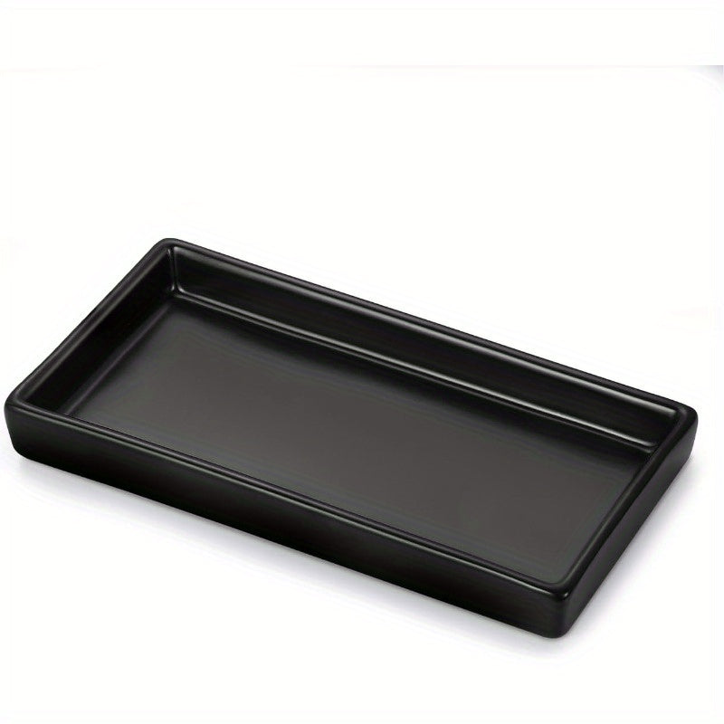 Bathroom Vanity Tray Mini Soap Dispenser Small Ceramic Perfume and Jewelry Dish Trinket Holder Rectangle Candle Tray Bath Organizer Kitchen Sink Narrow Soap Dish Black