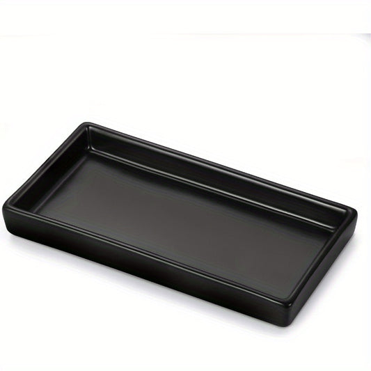 Bathroom Vanity Tray Mini Soap Dispenser Small Ceramic Perfume and Jewelry Dish Trinket Holder Rectangle Candle Tray Bath Organizer Kitchen Sink Narrow Soap Dish Black