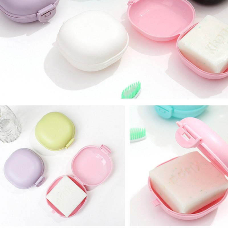 2pcs Portable Candy-Colored Plastic Soap Dish Set, Oval Travel and Home Shower Holder for Bathroom Essentials