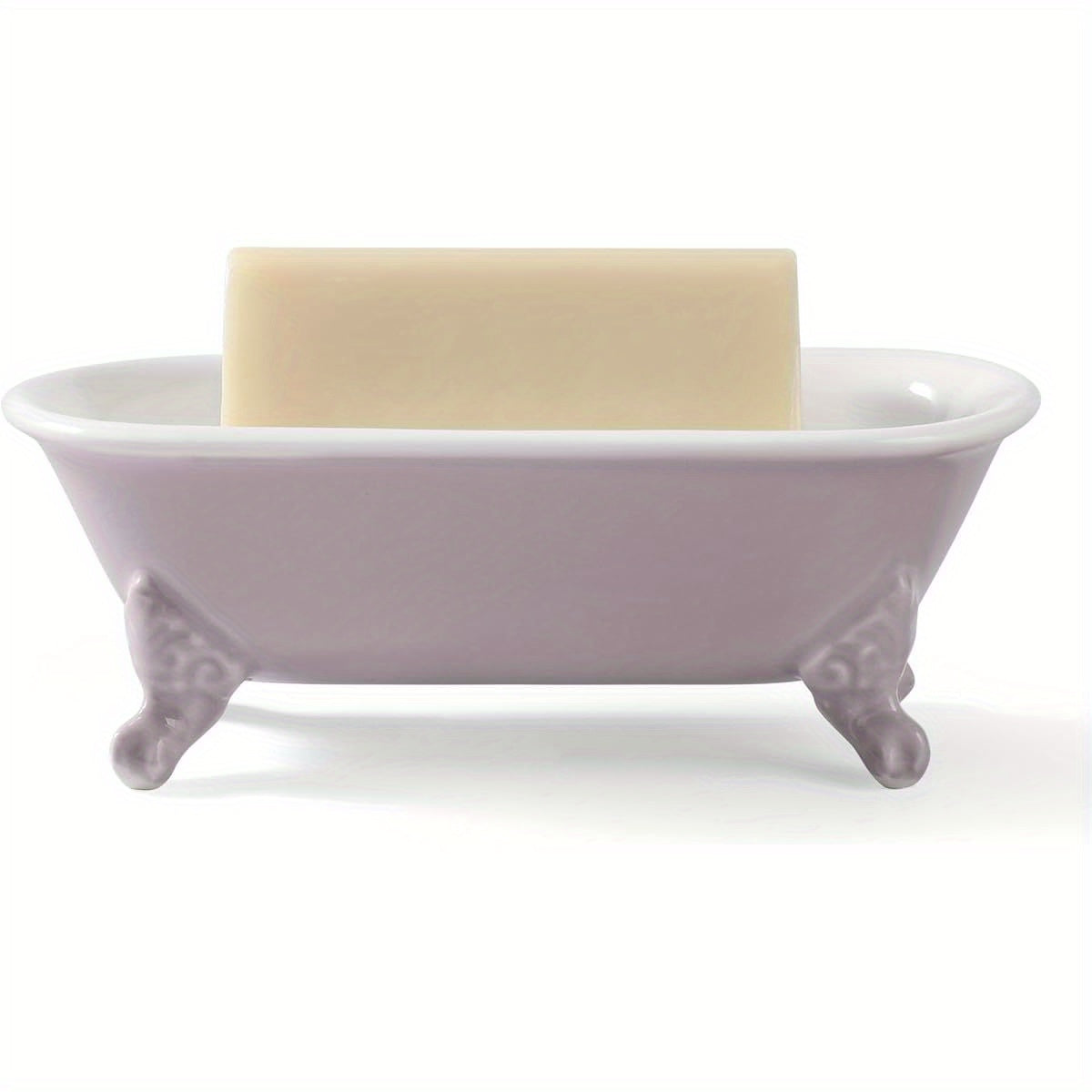 1-Pack 6.5" Plastic Mini Clawfoot Bathtub Soap Dish & Sponge Holder - Decorative Rectangular Bathroom Organizer with Lavender Design, Multi-Use Shower Tray for Kitchen or Bathroom Accessories