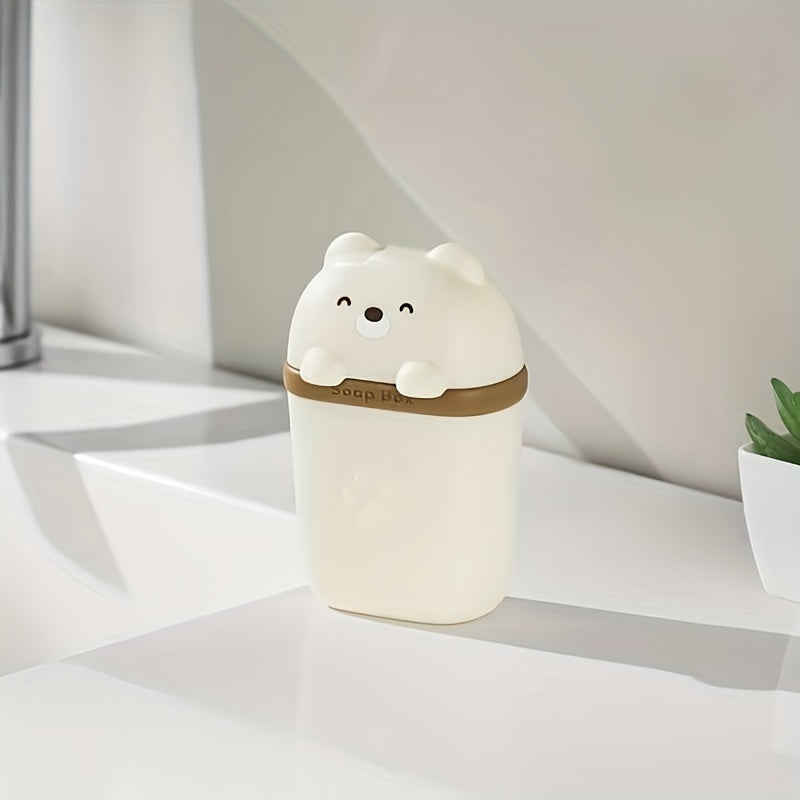 Cute Cartoon Bear Soap Dish - Leak-Proof Portable Travel Soap Box with Paw Prints, Compact Lightweight PP Plastic for Bathroom, Camping, Gym - White\u002FYellow\u002FPink