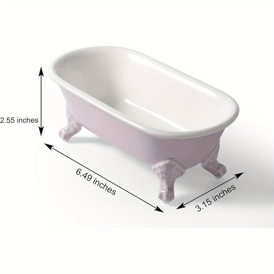 1-Pack 6.5" Plastic Mini Clawfoot Bathtub Soap Dish & Sponge Holder - Decorative Rectangular Bathroom Organizer with Lavender Design, Multi-Use Shower Tray for Kitchen or Bathroom Accessories
