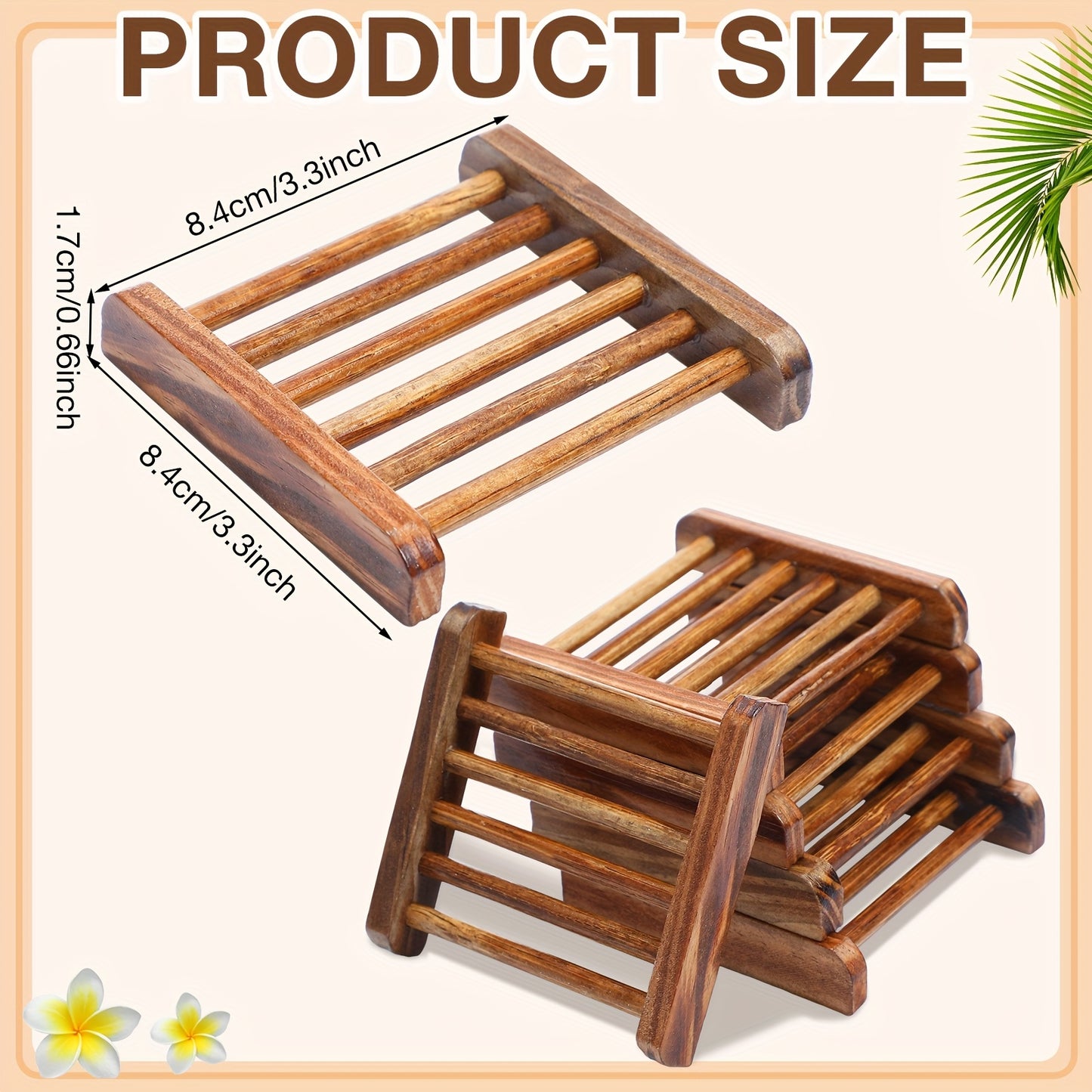50pcs Bamboo Wood Soap Dish Bulk Bathroom Wooden Soap Holder Savers Self Draining Dishes Handcraft Tray, 3.3 X 3.3 X 0.67 Inch (Charcoal Color)
