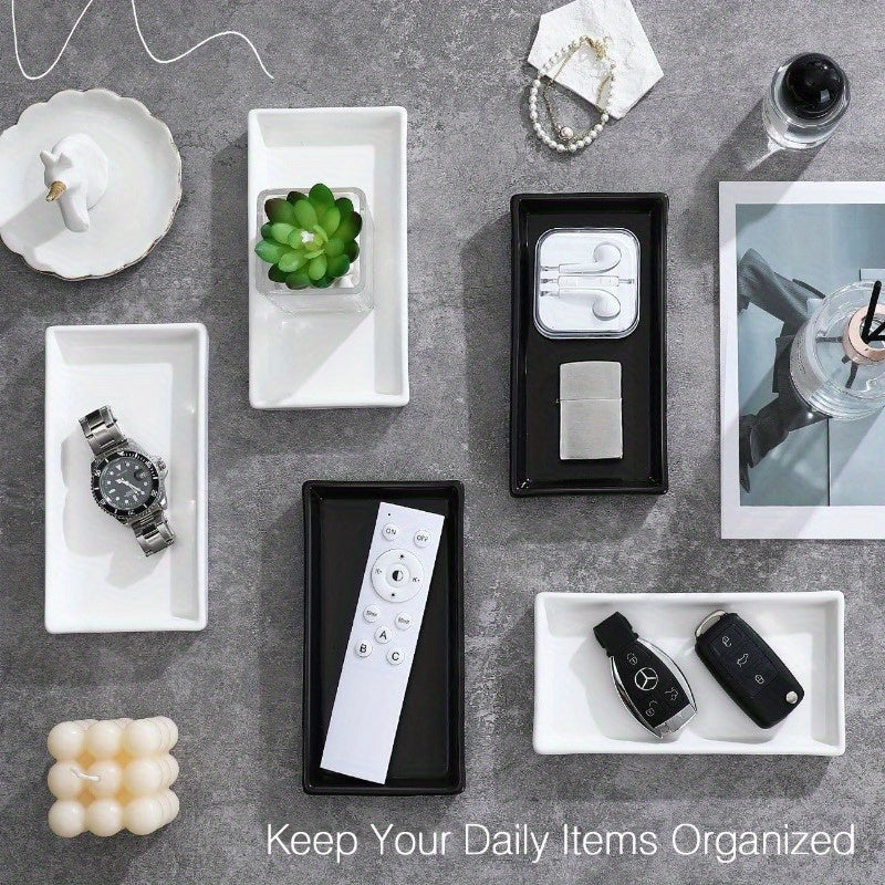 Bathroom Vanity Tray Mini Soap Dispenser Small Ceramic Perfume and Jewelry Dish Trinket Holder Rectangle Candle Tray Bath Organizer Kitchen Sink Narrow Soap Dish Black