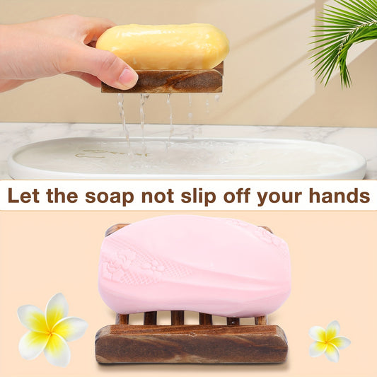 50pcs Bamboo Wood Soap Dish Bulk Bathroom Wooden Soap Holder Savers Self Draining Dishes Handcraft Tray, 3.3 X 3.3 X 0.67 Inch (Charcoal Color)