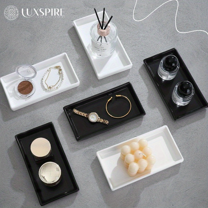 Bathroom Vanity Tray Mini Soap Dispenser Small Ceramic Perfume and Jewelry Dish Trinket Holder Rectangle Candle Tray Bath Organizer Kitchen Sink Narrow Soap Dish Black