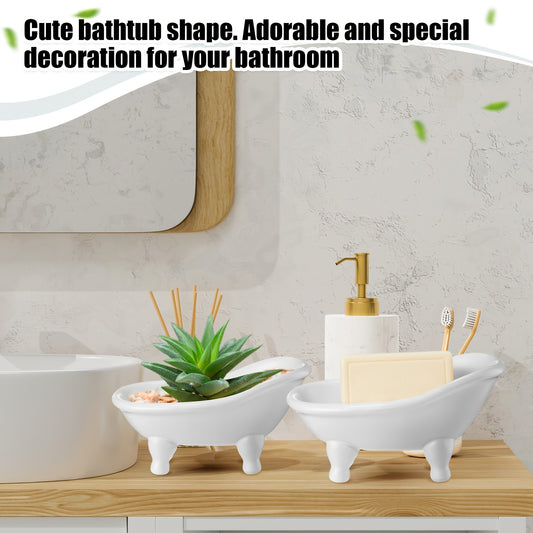 8pcs 5.6 Mini Bathtub Ceramic Planter Pot Ceramic Succulent Pot Bonsai Cactus Flower Pot Vase Holder Decorative Organizer Ceramic Mini Bathtub Soap Dish, White