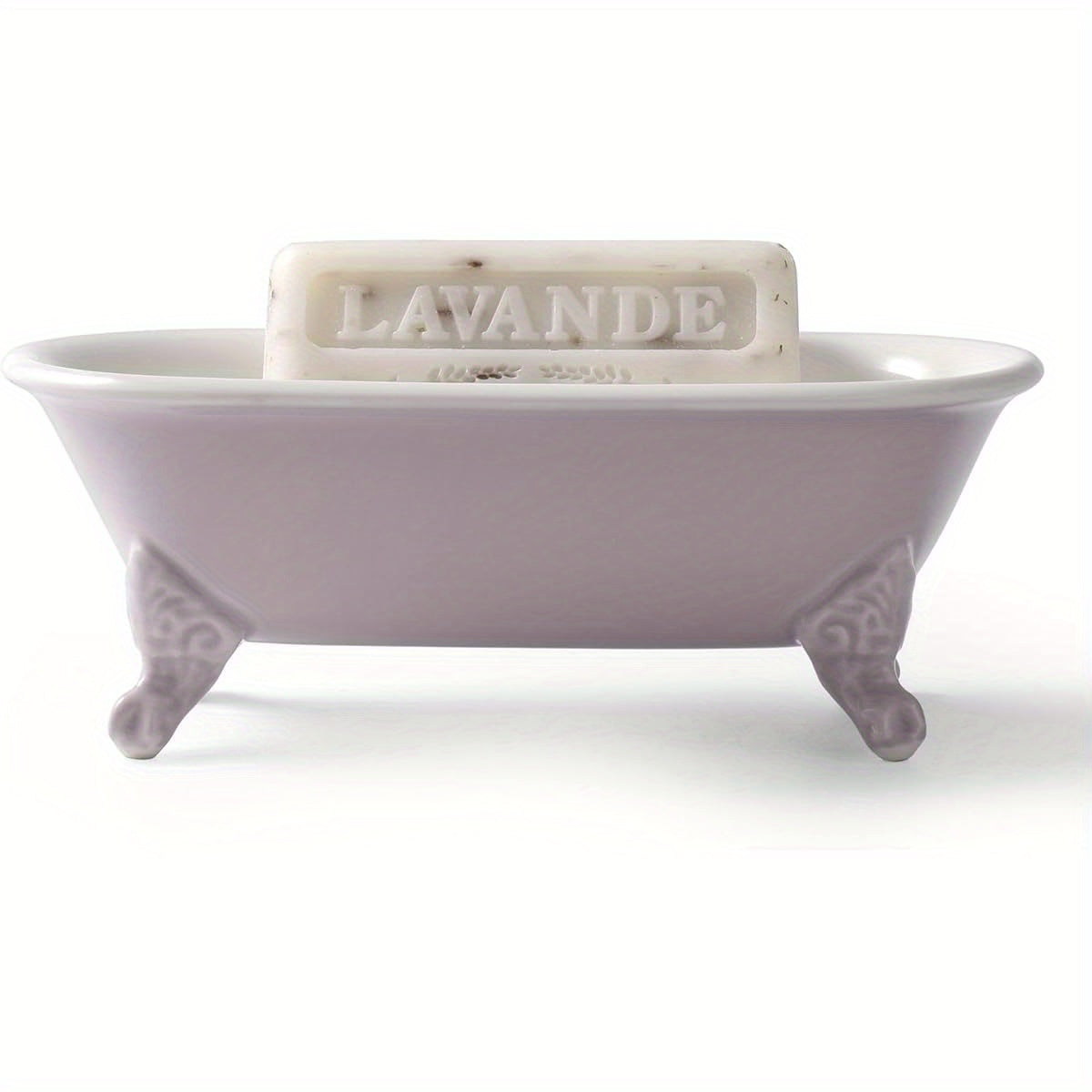 1-Pack 6.5" Plastic Mini Clawfoot Bathtub Soap Dish & Sponge Holder - Decorative Rectangular Bathroom Organizer with Lavender Design, Multi-Use Shower Tray for Kitchen or Bathroom Accessories