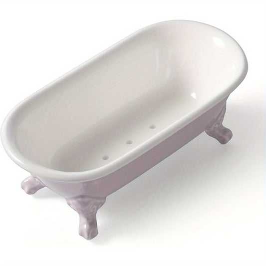 1-Pack 6.5" Plastic Mini Clawfoot Bathtub Soap Dish & Sponge Holder - Decorative Rectangular Bathroom Organizer with Lavender Design, Multi-Use Shower Tray for Kitchen or Bathroom Accessories