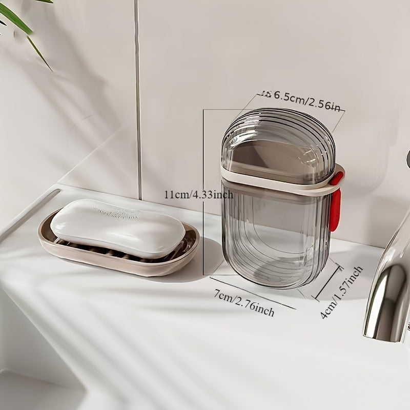 1pc Portable Soap Dish with Lid, Sealed & Drainage Design, PET Material, Ideal for Travel & Outdoor Leisure - Mini Storage Soap Holder