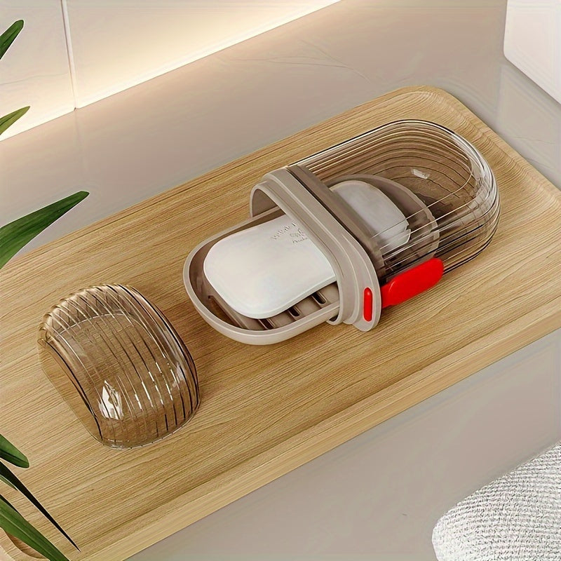 1pc Portable Soap Dish with Lid, Sealed & Drainage Design, PET Material, Ideal for Travel & Outdoor Leisure - Mini Storage Soap Holder