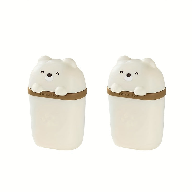 Cute Cartoon Bear Soap Dish - Leak-Proof Portable Travel Soap Box with Paw Prints, Compact Lightweight PP Plastic for Bathroom, Camping, Gym - White\u002FYellow\u002FPink
