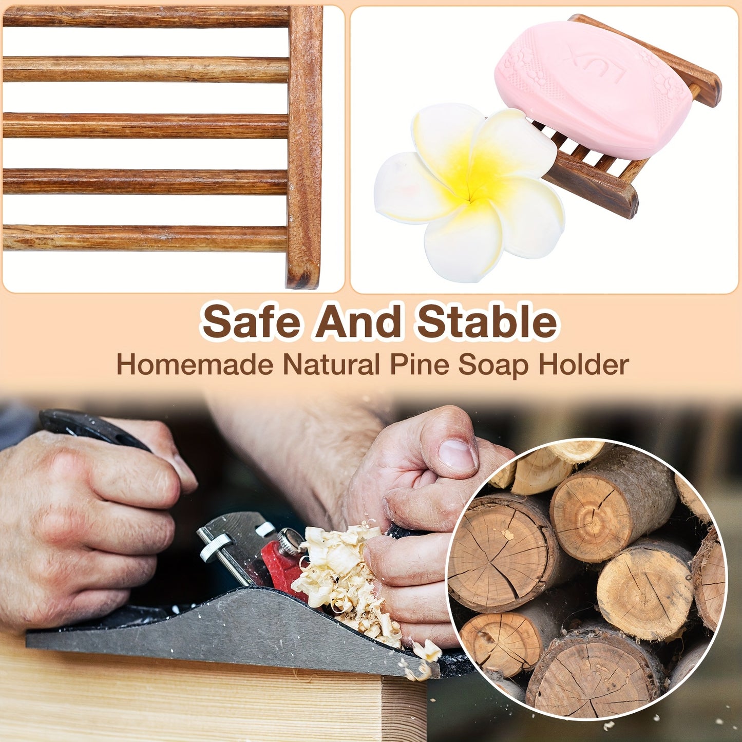 50pcs Bamboo Wood Soap Dish Bulk Bathroom Wooden Soap Holder Savers Self Draining Dishes Handcraft Tray, 3.3 X 3.3 X 0.67 Inch (Charcoal Color)