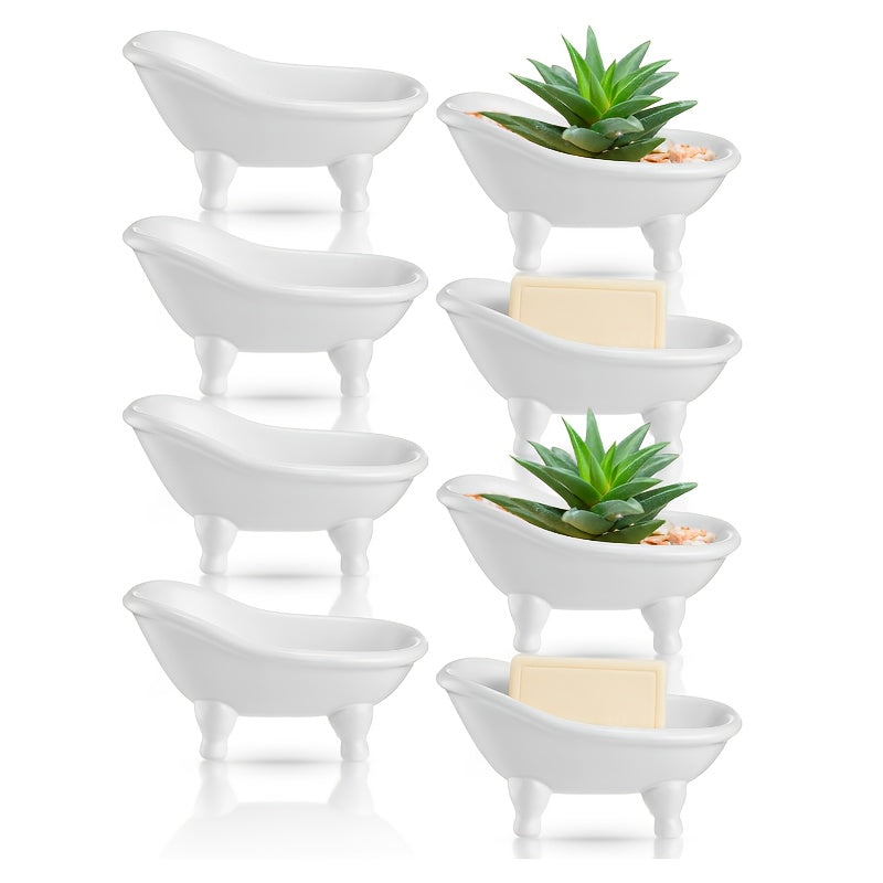 8pcs 5.6 Mini Bathtub Ceramic Planter Pot Ceramic Succulent Pot Bonsai Cactus Flower Pot Vase Holder Decorative Organizer Ceramic Mini Bathtub Soap Dish, White